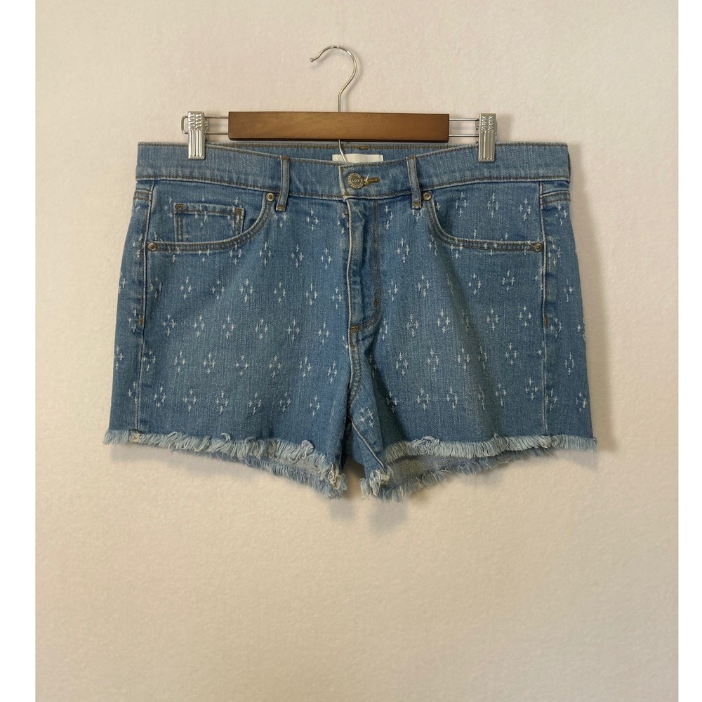 LOFT Women's Denim Shorts Size 30 10 Light Wash Frayed Hem Geometric Print